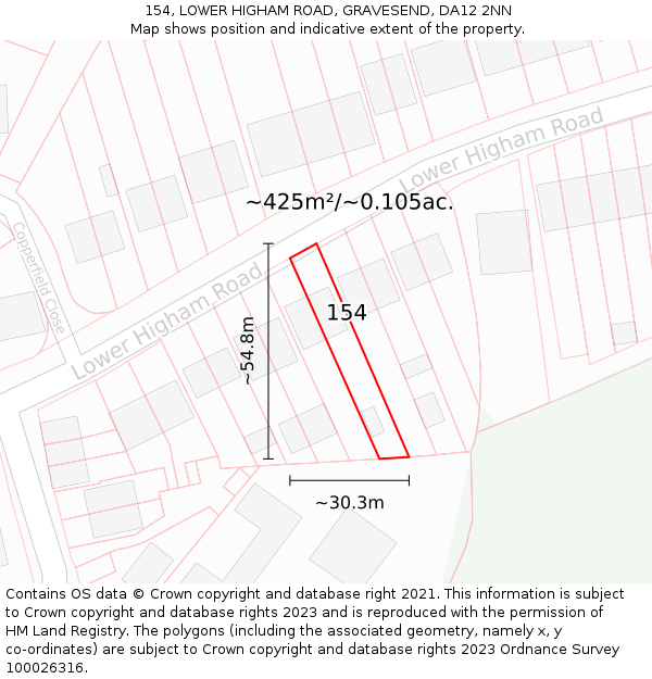 154, LOWER HIGHAM ROAD, GRAVESEND, DA12 2NN: Plot and title map