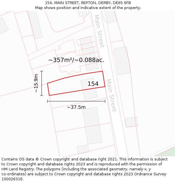 154, MAIN STREET, REPTON, DERBY, DE65 6FB: Plot and title map