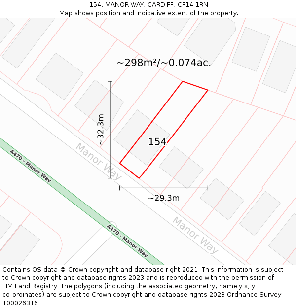 154, MANOR WAY, CARDIFF, CF14 1RN: Plot and title map