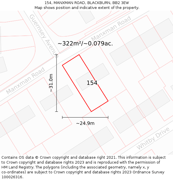 154, MANXMAN ROAD, BLACKBURN, BB2 3EW: Plot and title map