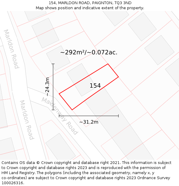 154, MARLDON ROAD, PAIGNTON, TQ3 3ND: Plot and title map