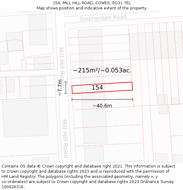 154, MILL HILL ROAD, COWES, PO31 7EL: Plot and title map