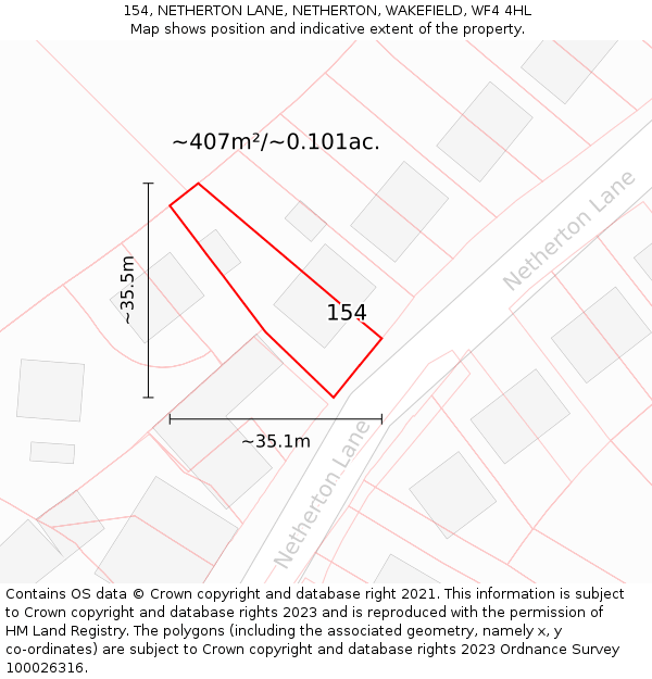 154, NETHERTON LANE, NETHERTON, WAKEFIELD, WF4 4HL: Plot and title map