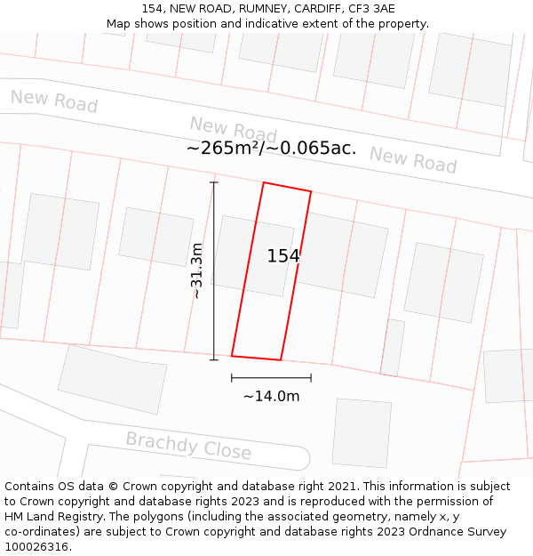 154, NEW ROAD, RUMNEY, CARDIFF, CF3 3AE: Plot and title map
