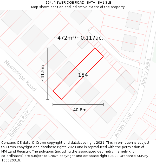 154, NEWBRIDGE ROAD, BATH, BA1 3LE: Plot and title map