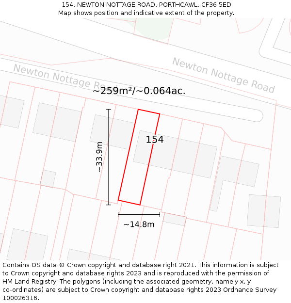 154, NEWTON NOTTAGE ROAD, PORTHCAWL, CF36 5ED: Plot and title map