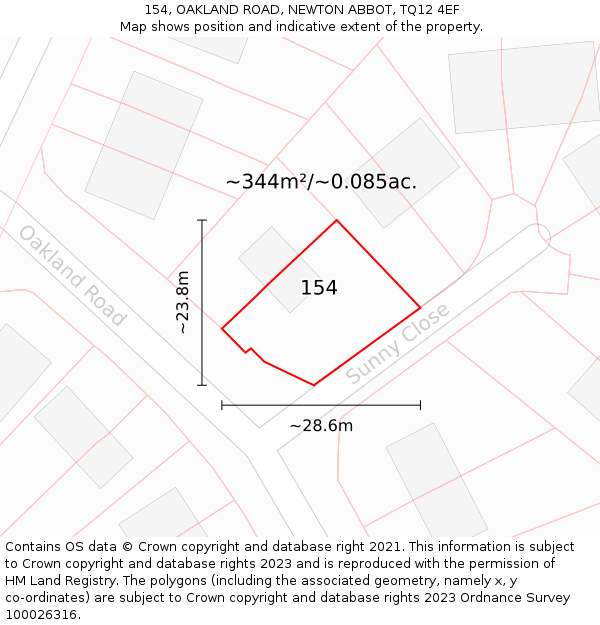 154, OAKLAND ROAD, NEWTON ABBOT, TQ12 4EF: Plot and title map