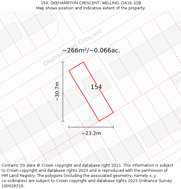 154, OKEHAMPTON CRESCENT, WELLING, DA16 1DB: Plot and title map
