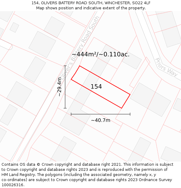154, OLIVERS BATTERY ROAD SOUTH, WINCHESTER, SO22 4LF: Plot and title map