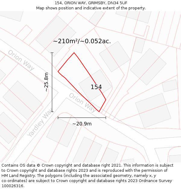 154, ORION WAY, GRIMSBY, DN34 5UF: Plot and title map