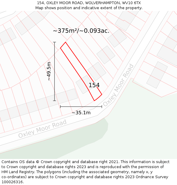 154, OXLEY MOOR ROAD, WOLVERHAMPTON, WV10 6TX: Plot and title map
