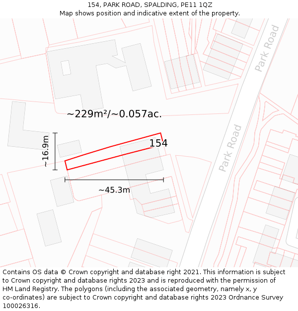 154, PARK ROAD, SPALDING, PE11 1QZ: Plot and title map