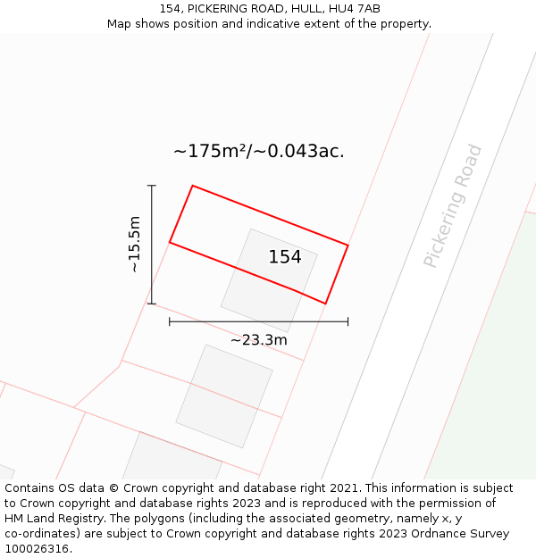 154, PICKERING ROAD, HULL, HU4 7AB: Plot and title map