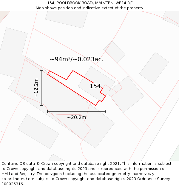 154, POOLBROOK ROAD, MALVERN, WR14 3JF: Plot and title map