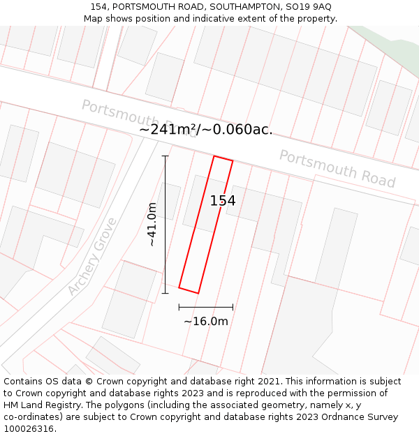 154, PORTSMOUTH ROAD, SOUTHAMPTON, SO19 9AQ: Plot and title map
