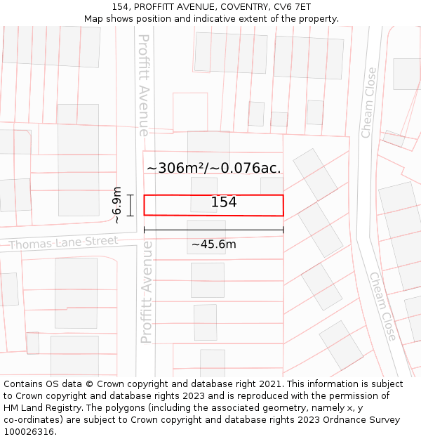 154, PROFFITT AVENUE, COVENTRY, CV6 7ET: Plot and title map