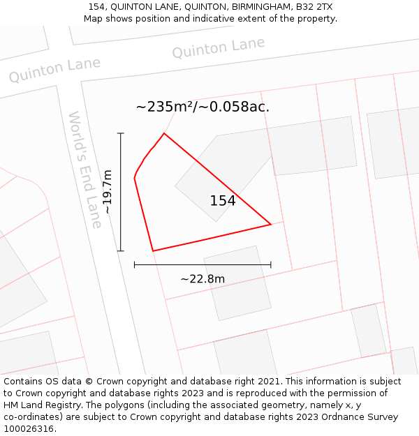 154, QUINTON LANE, QUINTON, BIRMINGHAM, B32 2TX: Plot and title map
