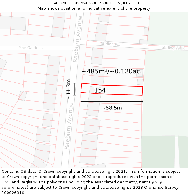 154, RAEBURN AVENUE, SURBITON, KT5 9EB: Plot and title map