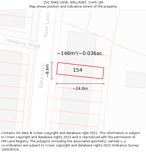 154, RAKE LANE, WALLASEY, CH45 1JW: Plot and title map