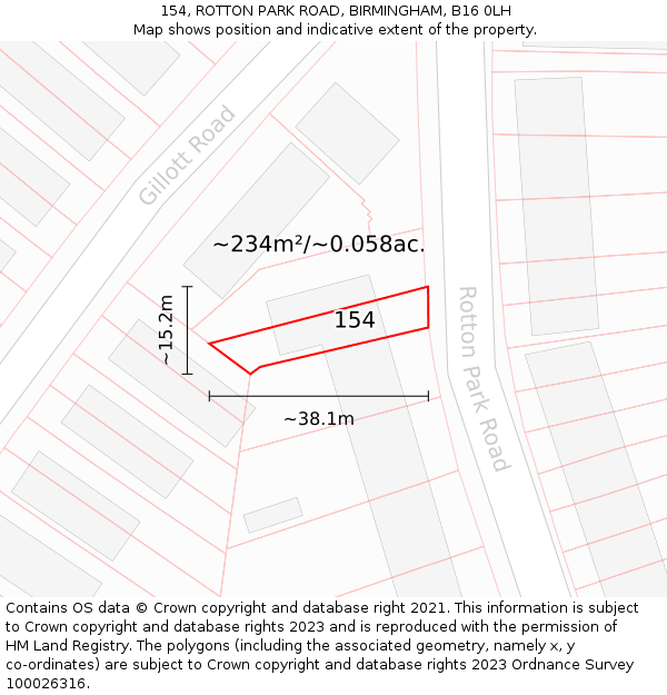 154, ROTTON PARK ROAD, BIRMINGHAM, B16 0LH: Plot and title map