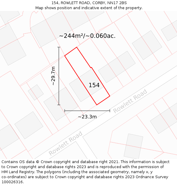 154, ROWLETT ROAD, CORBY, NN17 2BS: Plot and title map