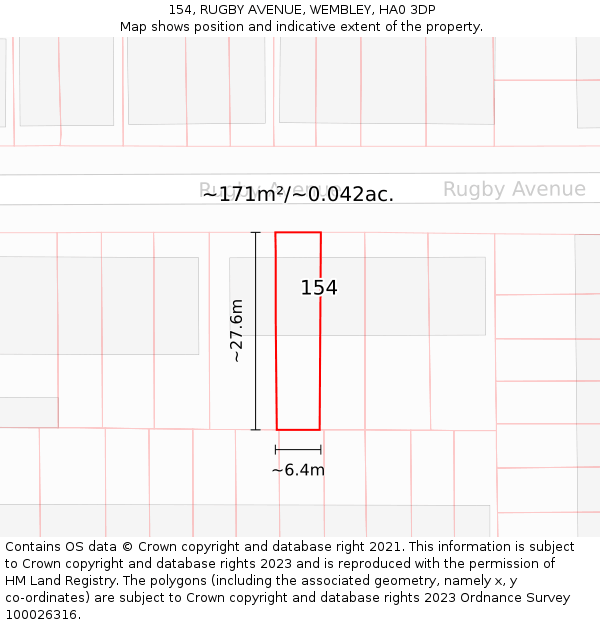 154, RUGBY AVENUE, WEMBLEY, HA0 3DP: Plot and title map