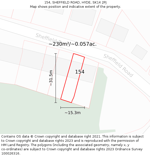 154, SHEFFIELD ROAD, HYDE, SK14 2PJ: Plot and title map