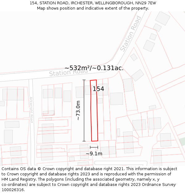 154, STATION ROAD, IRCHESTER, WELLINGBOROUGH, NN29 7EW: Plot and title map