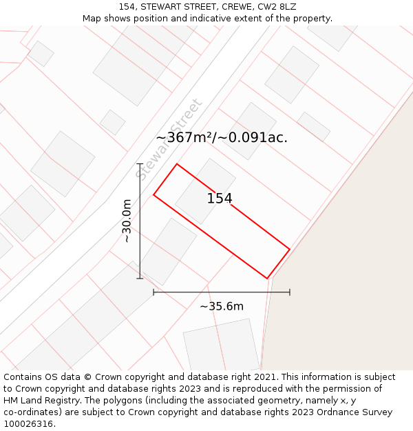154, STEWART STREET, CREWE, CW2 8LZ: Plot and title map