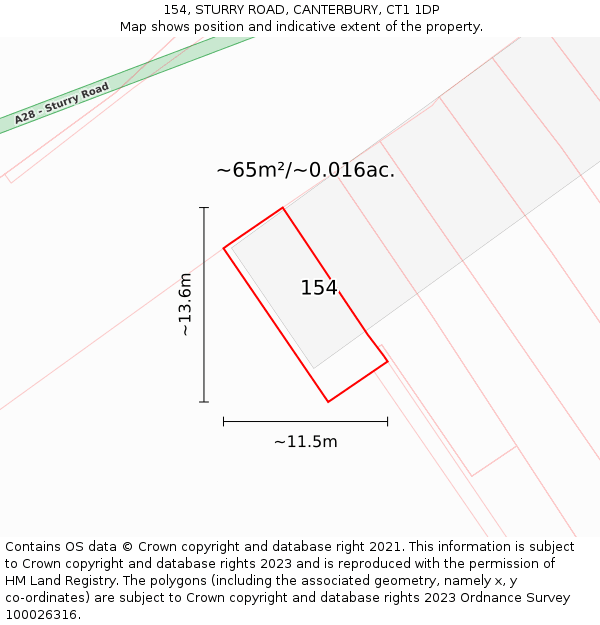 154, STURRY ROAD, CANTERBURY, CT1 1DP: Plot and title map