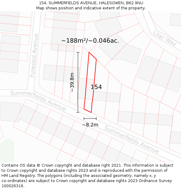 154, SUMMERFIELDS AVENUE, HALESOWEN, B62 9NU: Plot and title map