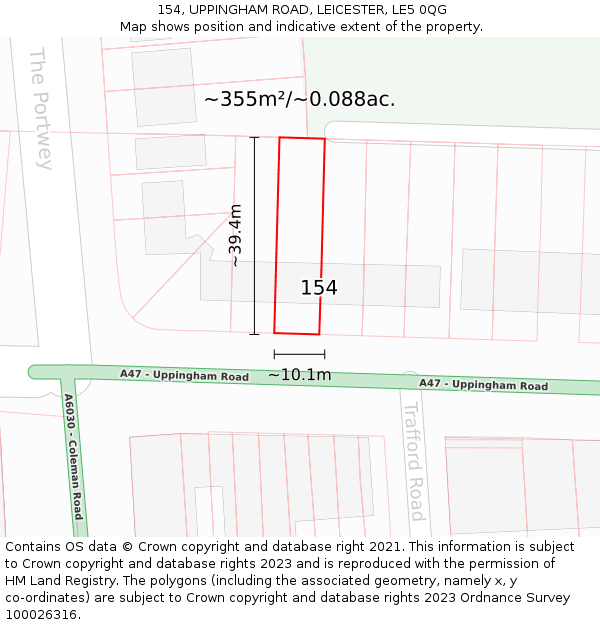 154, UPPINGHAM ROAD, LEICESTER, LE5 0QG: Plot and title map