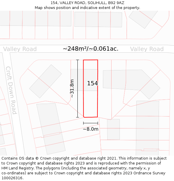 154, VALLEY ROAD, SOLIHULL, B92 9AZ: Plot and title map