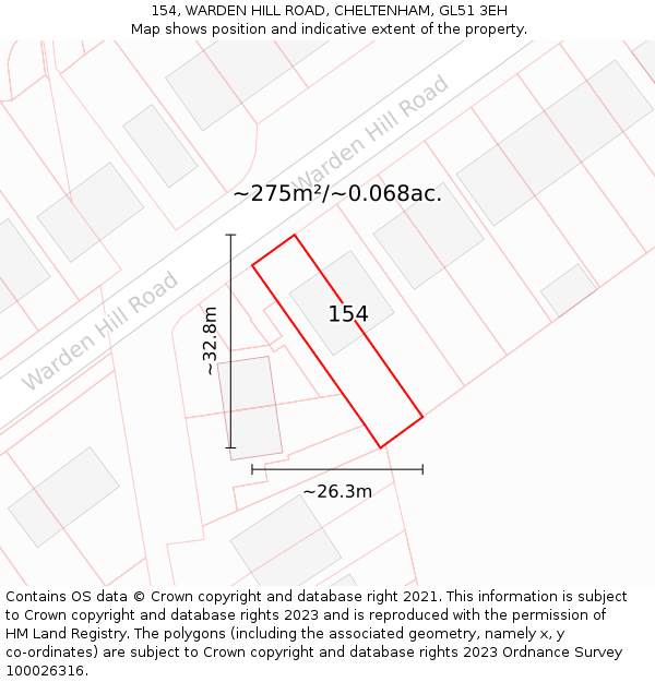154, WARDEN HILL ROAD, CHELTENHAM, GL51 3EH: Plot and title map