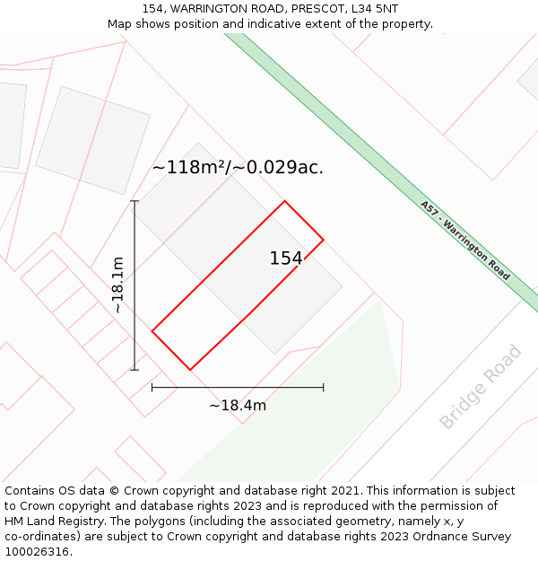 154, WARRINGTON ROAD, PRESCOT, L34 5NT: Plot and title map