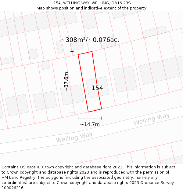 154, WELLING WAY, WELLING, DA16 2RS: Plot and title map