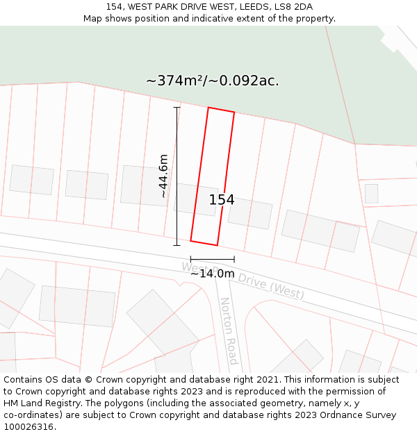 154, WEST PARK DRIVE WEST, LEEDS, LS8 2DA: Plot and title map
