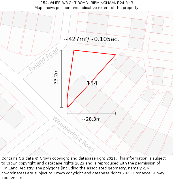 154, WHEELWRIGHT ROAD, BIRMINGHAM, B24 8HB: Plot and title map