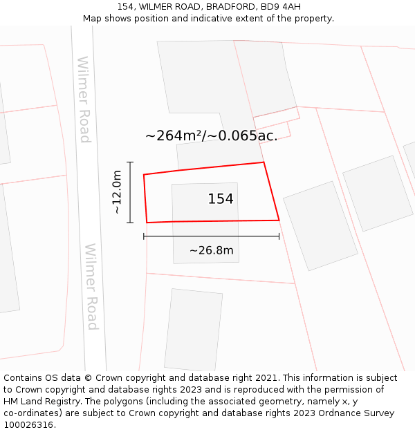 154, WILMER ROAD, BRADFORD, BD9 4AH: Plot and title map
