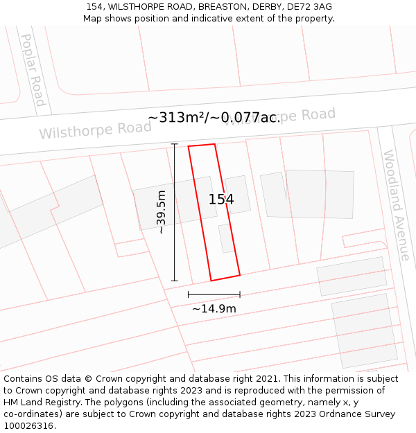 154, WILSTHORPE ROAD, BREASTON, DERBY, DE72 3AG: Plot and title map