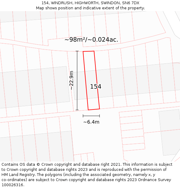 154, WINDRUSH, HIGHWORTH, SWINDON, SN6 7DX: Plot and title map