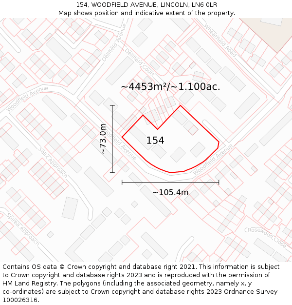 154, WOODFIELD AVENUE, LINCOLN, LN6 0LR: Plot and title map