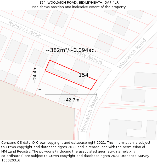 154, WOOLWICH ROAD, BEXLEYHEATH, DA7 4LR: Plot and title map