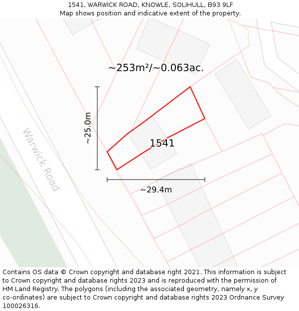 1541, WARWICK ROAD, KNOWLE, SOLIHULL, B93 9LF: Plot and title map