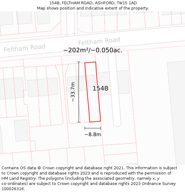 154B, FELTHAM ROAD, ASHFORD, TW15 1AD: Plot and title map
