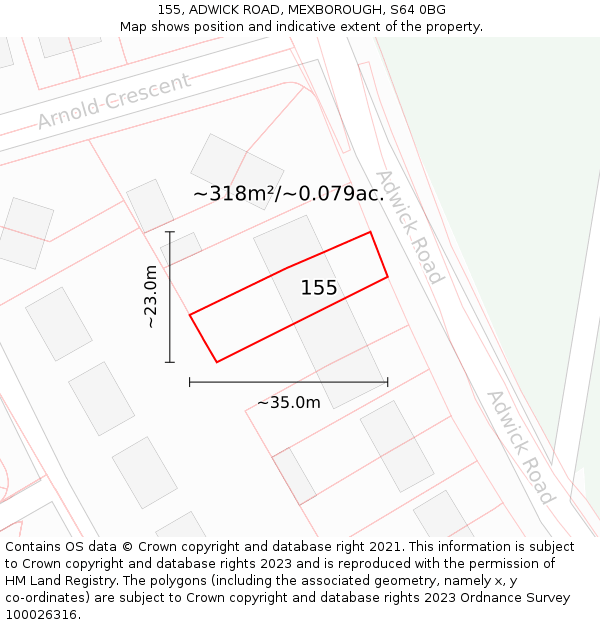 155, ADWICK ROAD, MEXBOROUGH, S64 0BG: Plot and title map