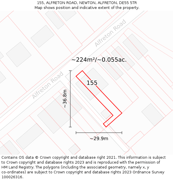 155, ALFRETON ROAD, NEWTON, ALFRETON, DE55 5TR: Plot and title map