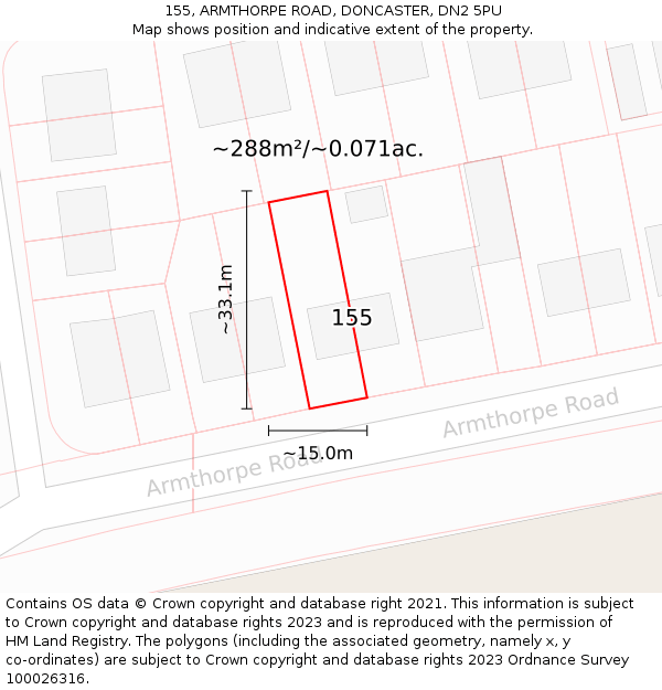 155, ARMTHORPE ROAD, DONCASTER, DN2 5PU: Plot and title map