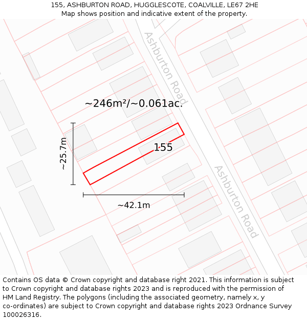 155, ASHBURTON ROAD, HUGGLESCOTE, COALVILLE, LE67 2HE: Plot and title map