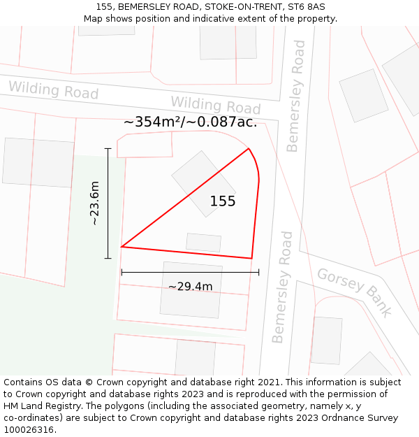 155, BEMERSLEY ROAD, STOKE-ON-TRENT, ST6 8AS: Plot and title map